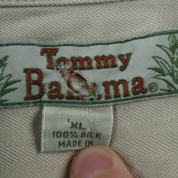 Tommy Bahama Herringbone XL All Silk Camp Short Sleeve Loop Beige Shirt Vacation - Picture 9 of 16